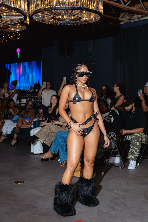 HIGHIEYLS LEATHER SPIKED&CROSSES BIKINI SET